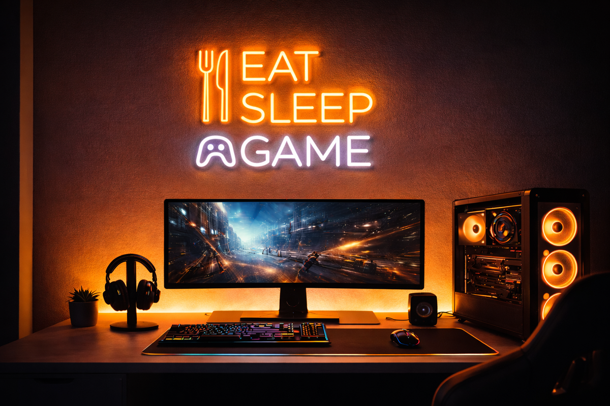 Neonskiltet ditt – Eat Sleep Game