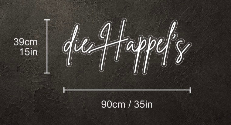LED Neonschild: Die Happel‘s - Warmweiß - 90cm - Cut to letter