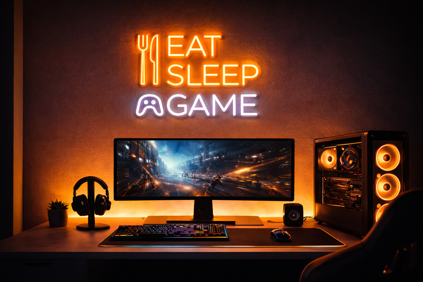 Neonskiltet ditt – Eat Sleep Game