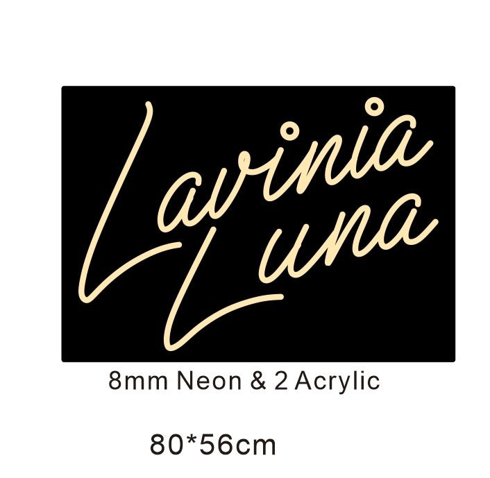 LED Neonschild: Lavinia Luna - 80cm - Flow RGB - Schwarzes Acryl - Acrylbox - Standfuß
