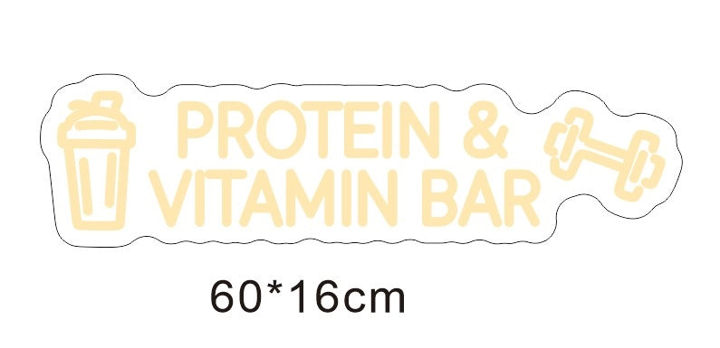 LED Neonschild: Protein und Vitamin Bar - Warm Weiß - 60x16cm - Cut to Shape