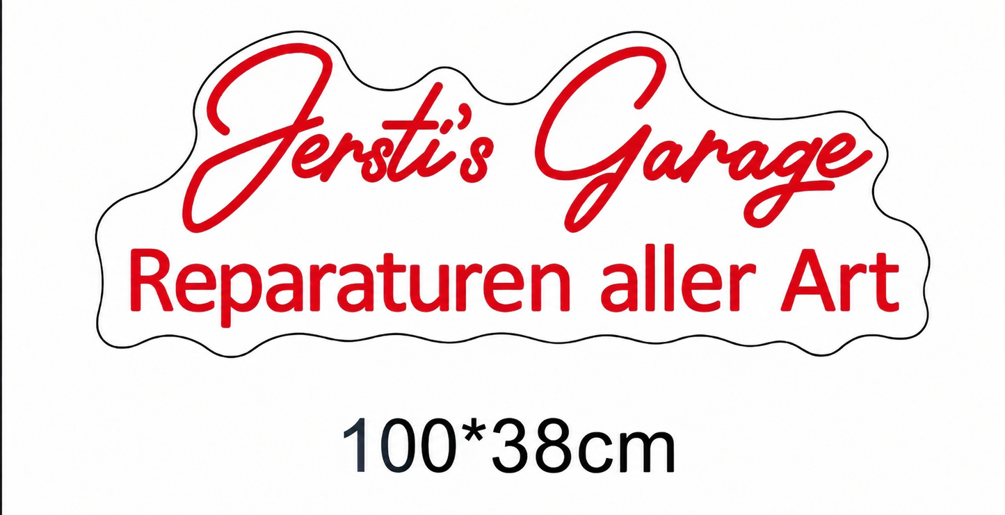 LED Neonschild: Jersti‘s Garage - RGBW - 100x38cm - Cut to Shape